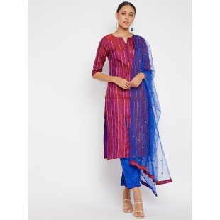 Women Purple Blue Sequin Straight Kurta Set with Dupatta Women Purple Blue Sequin Straight Kurta Set with Dupatta