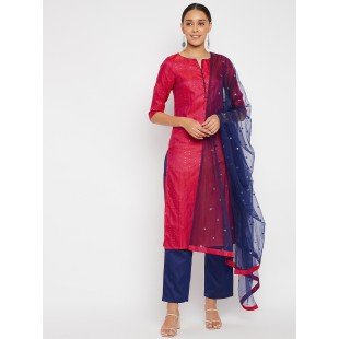 Women Magenta Blue Sequin Straight Kurta Set with Dupatta Women Magenta Blue Sequin Straight Kurta Set with Dupatta