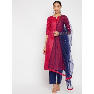 Women Magenta Blue Sequin Straight Kurta Set with Dupatta Women Magenta Blue Sequin Straight Kurta Set with Dupatta