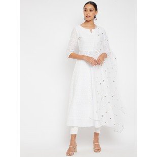 Women White Anarkali with Trouser and Dupatta Women White Anarkali with Trouser and Dupatta