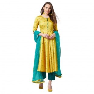 Women Anarkali Kurta And Pants Set Women Anarkali Kurta And Pants Set