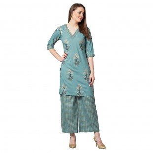 Women A-line Kurta And Palazzo Set Women A-line Kurta And Palazzo Set