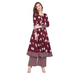 Maroon printed kurta set Maroon printed kurta set