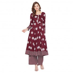 Maroon printed kurta set Maroon printed kurta set