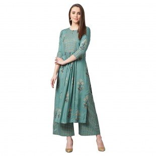 Women A-line Kurta And Palazzo Set Women A-line Kurta And Palazzo Set