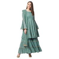 Women Flared Kurta And Sharara Set