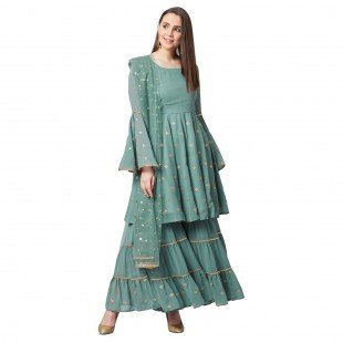 Women Flared Kurta And Sharara Set Women Flared Kurta And Sharara Set