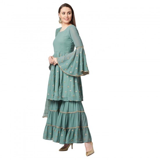 Girls Floral Printed Flared Kurta and Sharara