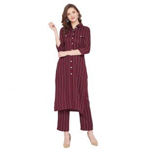 Formal Maroon Stripe kurta set Formal Maroon Stripe kurta set