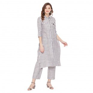 Formal white and grey stripe kurta set Formal white and grey stripe kurta set
