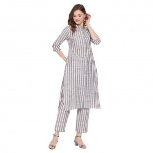 Formal white and grey stripe kurta set Formal white and grey stripe kurta set