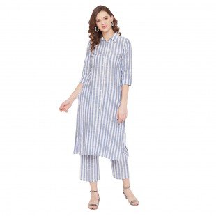 Formal white and blue stripe kurta set Formal white and blue stripe kurta set