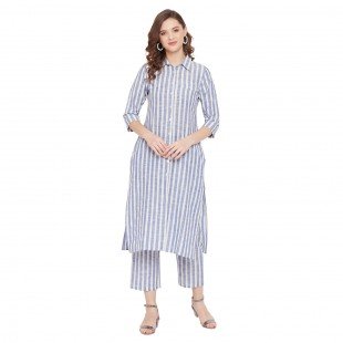 Formal white and blue stripe kurta set Formal white and blue stripe kurta set