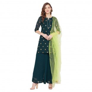 Dark green sun delicately embroidered sharara set Dark green sun delicately embroidered sharara set