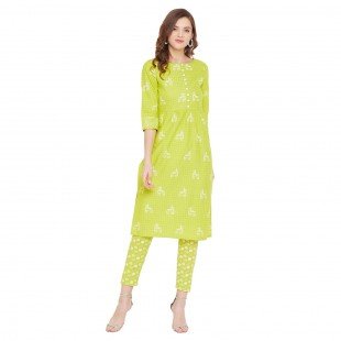 Lime green block print kurta with matching trouser Lime green block print kurta with matching trouser