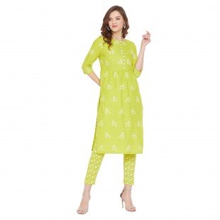 Lime green block print kurta with matching trouser Lime green block print kurta with matching trouser