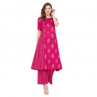 Fuchsia foil printed kurta set Fuchsia foil printed kurta set
