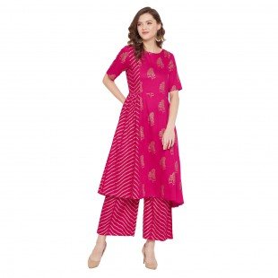 Fuchsia foil printed kurta set Fuchsia foil printed kurta set