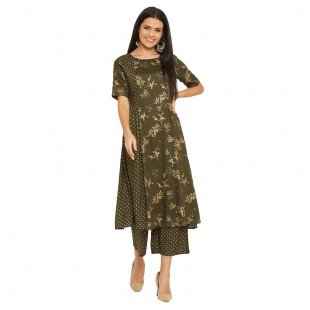 Mehndi Golden Foil Printed Kurta Set Mehndi Golden Foil Printed Kurta Set
