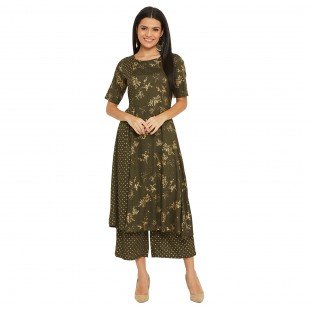 Mehndi Golden Foil Printed Kurta Set Mehndi Golden Foil Printed Kurta Set