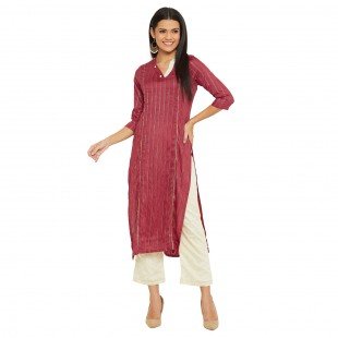 Maroon Kurta With Gota Work Aand Crean Trouser  Maroon Kurta With Gota Work Aand Crean Trouser