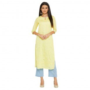 Lemon Lurex Kurta With Blue Trouser  Lemon Lurex Kurta With Blue Trouser