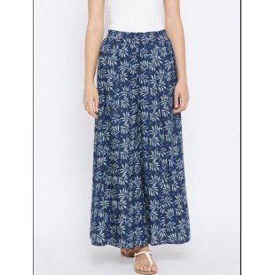 Women Blue Printed Flared Palazzos (PANI432B)