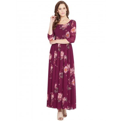 Women's Plum Multi colour Floral print Maxi dress