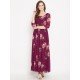 Women's Plum Multi colour Floral print Maxi dress