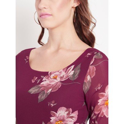 Women's Plum Multi colour Floral print Maxi dress