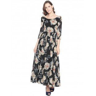 Women's Black Multi colour lily Floral print Maxi dress Women's Black Multi colour lily Floral print Maxi dress