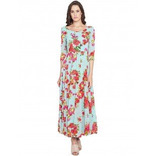 Women's Sea green Multi colour Floral print Maxi dress