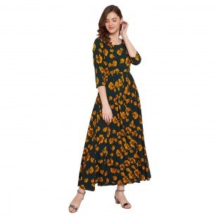 Women Dark Green Printed Maxi Dress Women Dark Green Printed Maxi Dress