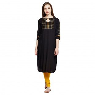 Black Color Kurta With Checkered Yoke