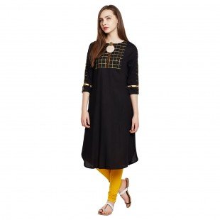 Black Color Kurta With Checkered Yoke