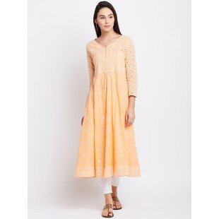 Orange Color Embrodried  Chikankari  Kurta