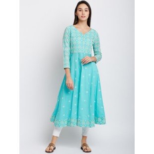 Green Color Embrodried  Chikankari  Kurta