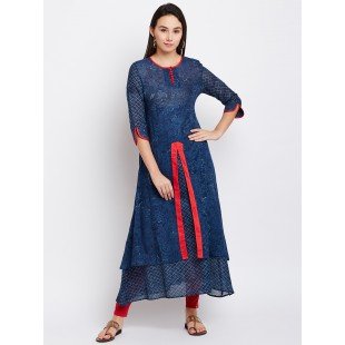 Blue and Red Double Layered Kurta