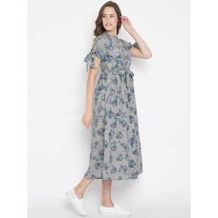 Women's Grey cycle print Shift Midi Dress