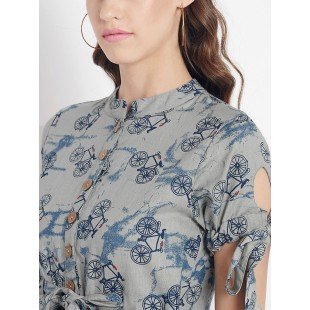 Women's Grey cycle print Shift Midi Dress