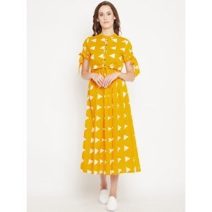 Women's Yellow Geo print Shift Midi Dress