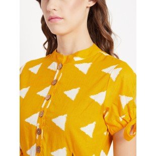 Women's Yellow Geo print Shift Midi Dress