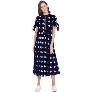 Women's Navy Blue Geo print Shift Midi Dress