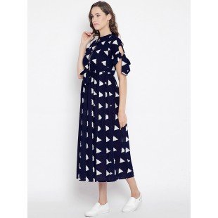 Women's Navy Blue Geo print Shift Midi Dress