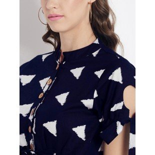 Women's Navy Blue Geo print Shift Midi Dress