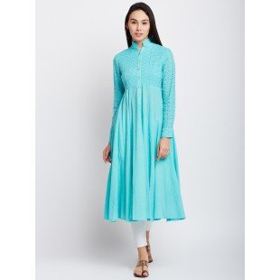 Blue Color Chikankari Anarkali Kurta