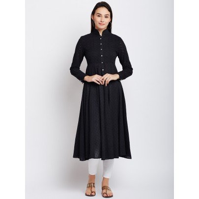 Black Color Chikankari Anarkali Kurta