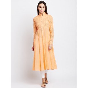 Orange Color Chikankari Anarkali Kurta