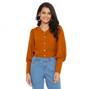 Women Mustard Fornt Open Top With Puff Sleeve  Women Mustard Fornt Open Top With Puff Sleeve