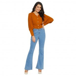 Women Mustard Fornt Open Top With Puff Sleeve  Women Mustard Fornt Open Top With Puff Sleeve